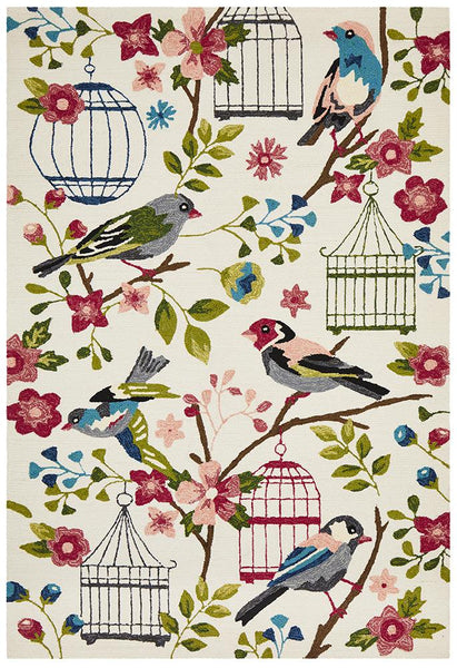 Copacabana Finch and Nest Exquisite Indoor Outdoor Rug Cream